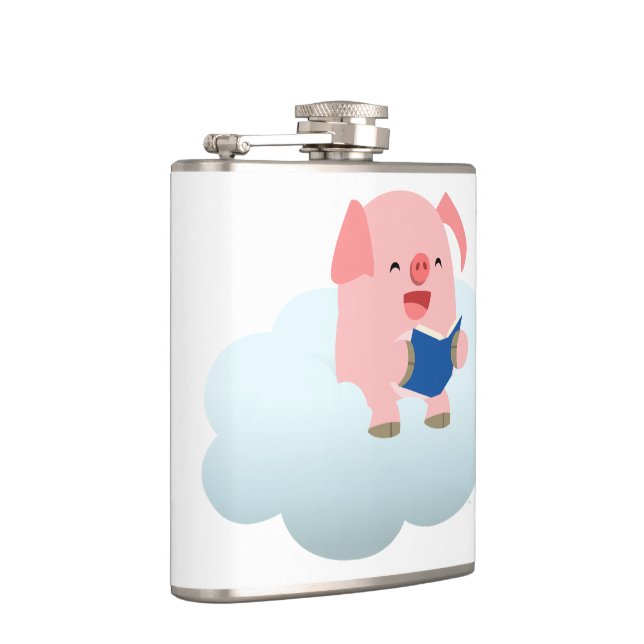 Cute Cartoon Pig Reader on Cloud Hip Flask (Right)
