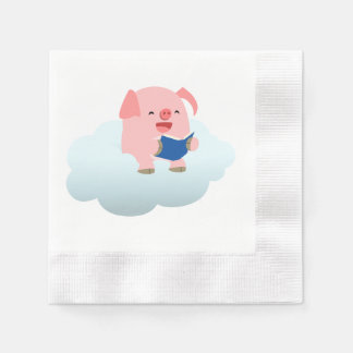 Cute Cartoon Pig Reader on Cloud Paper Napkins