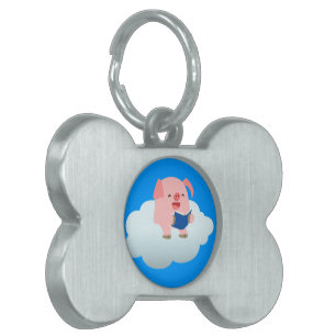 Cute Cartoon Pig Reader on Cloud Pet Tag