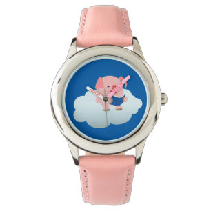 Cute Cartoon Pig Reader on Cloud Watch