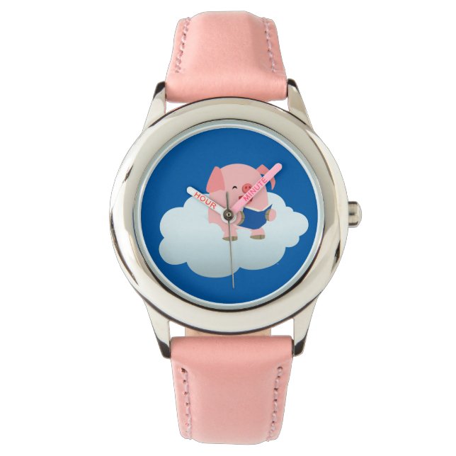 Cute Cartoon Pig Reader on Cloud Watch (Front)