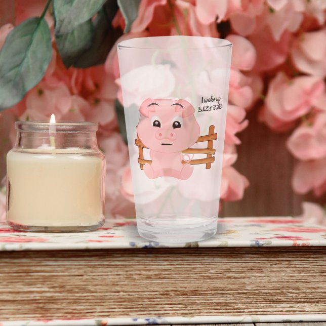 Cute Cartoon Pig Sitting Against Wooden Fence Glass (Creator Uploaded)