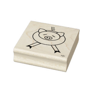 Cute Cartoon Pig Square Wood Art Stamp