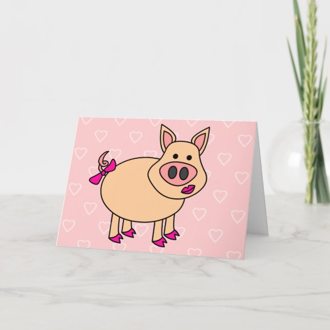 Cute Cartoon Pig Thank You Card (Front)