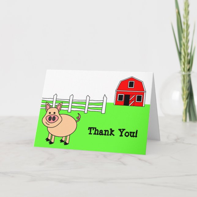 Cute Cartoon Pig Thank You Card (Front)