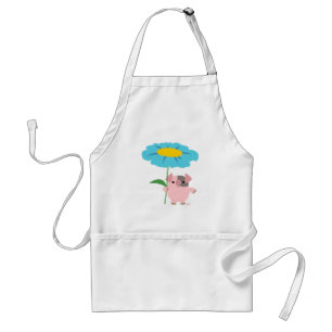 Cute Cartoon Pig With Gift (Blue) Apron