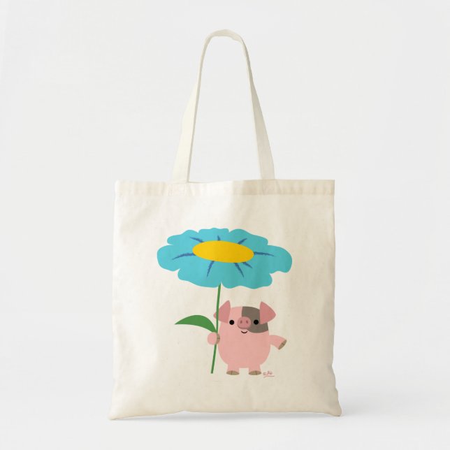 Cute Cartoon Pig With Gift (Blue) Bag (Front)