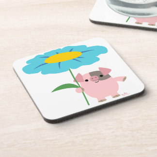 Cute Cartoon Pig With Gift (Blue) Coasters Set