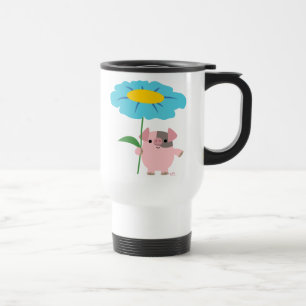 Cute Cartoon Pig With Gift (Blue) Commuter Mug