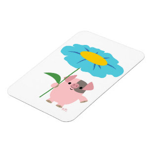 Cute Cartoon Pig With Gift (Blue) Flexible Magnet