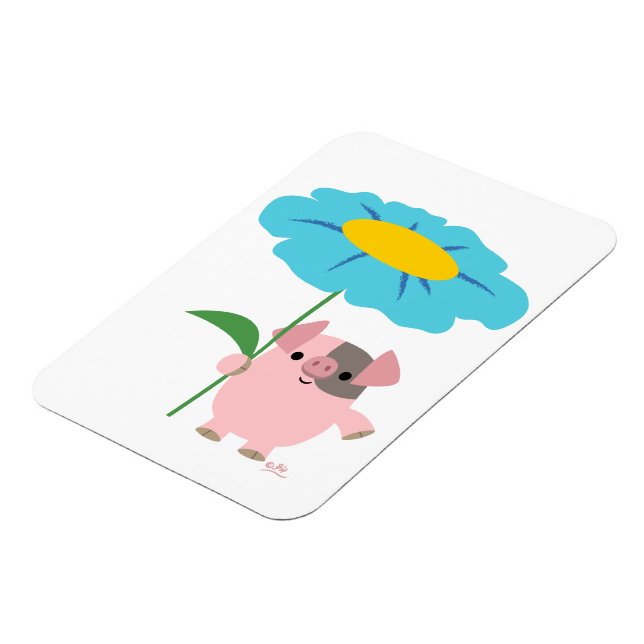 Cute Cartoon Pig With Gift (Blue) Flexible Magnet (Left Side)