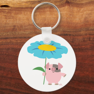 Cute Cartoon Pig With Gift (Blue) Keychain