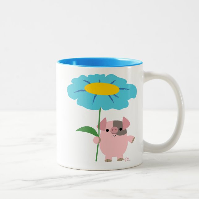 Cute Cartoon Pig With Gift (Blue) Mug (Right)