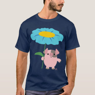 Cute Cartoon Pig With Gift (Blue) T-Shirt