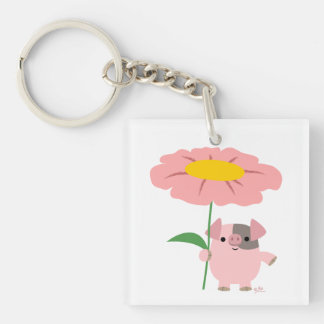 Cute Cartoon Pig With Gift (Pink) Acrylic Keychain
