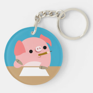 Cute Cartoon Pig "Writer's Block" Acrylic Keychain