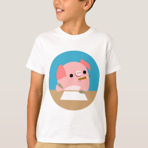 Cute Cartoon Pig "Writer's Block" Children T-Shirt