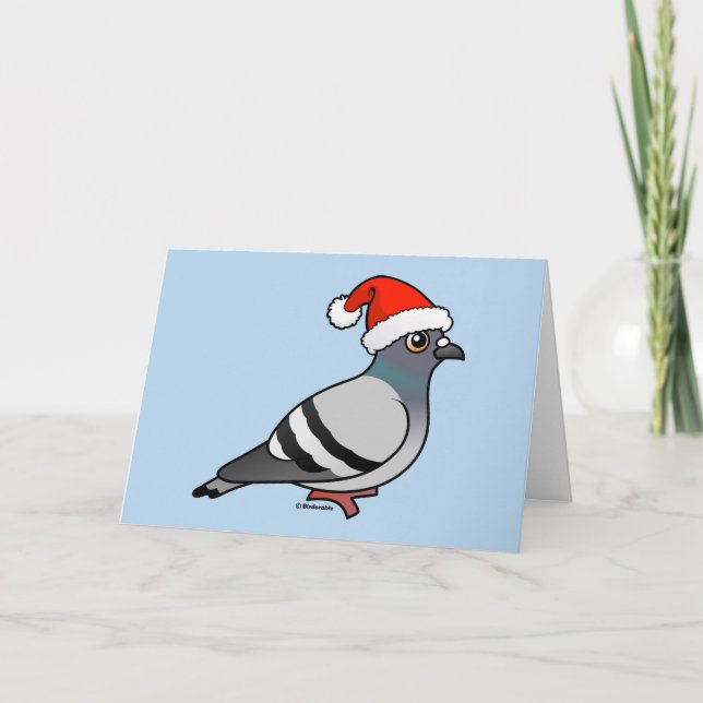 Cute Cartoon Pigeon Santa Holiday Card (Front)