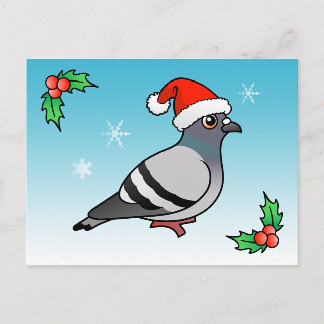 Cute Cartoon Pigeon Santa Holiday Postcard (Front)