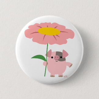 Cute Cartoon Piglet With Gift (Pink) Button Badge