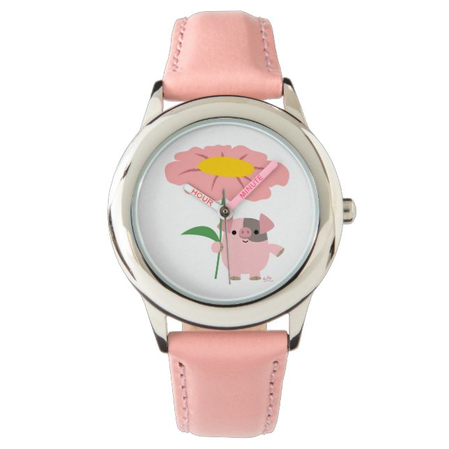 Cute Cartoon Piglet With Gift (Pink) Watch (Front)