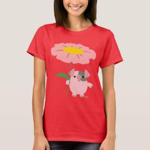 Cute Cartoon Piglet With Gift (Pink) Women T-shirt