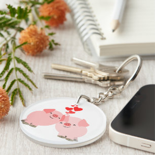Cute Cartoon Pigs in Love Acrylic Keychain