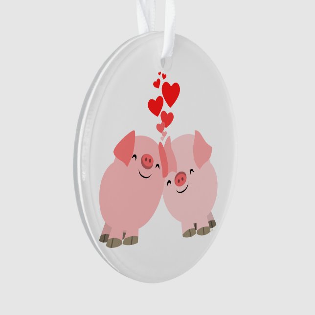 Cute Cartoon Pigs in Love Acrylic Ornament (Front)