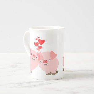 Cute Cartoon Pigs in Love Bone China Mug