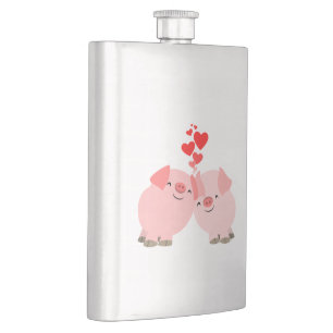 Cute Cartoon Pigs in Love Classic Flask