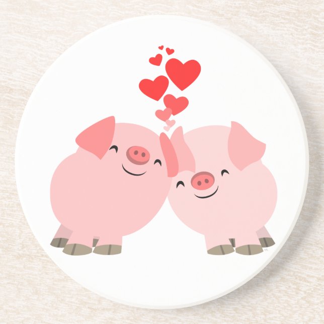 Cute Cartoon Pigs in Love Coaster (Front)
