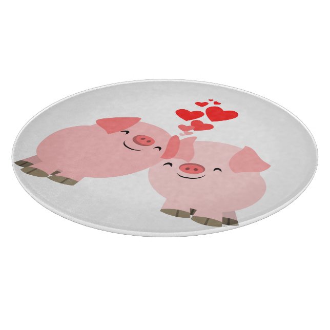 Cute Cartoon Pigs in Love Cutting Board (Corner)