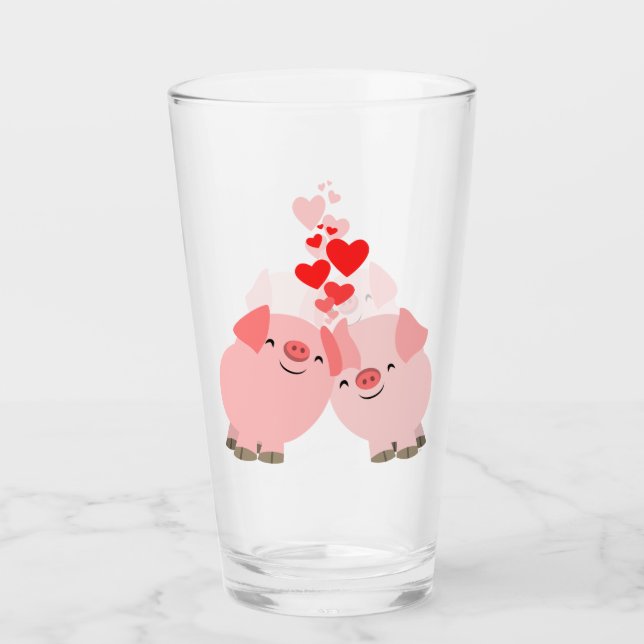 Cute Cartoon Pigs In Love Glass (Front)