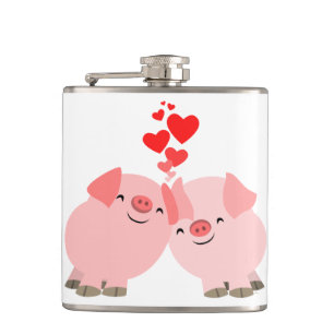 Cute Cartoon Pigs in Love Hip Flask