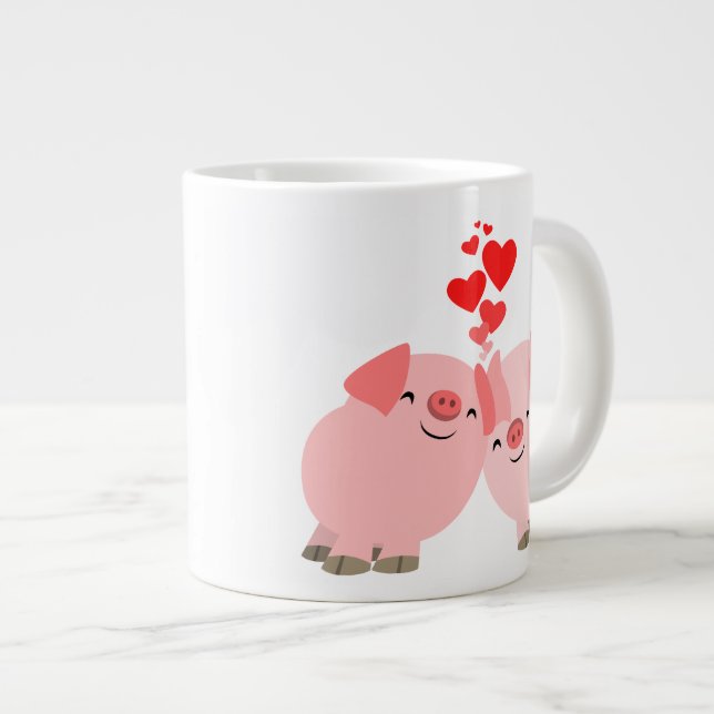 Cute Cartoon Pigs in Love Jumbo Mug (Front Right)