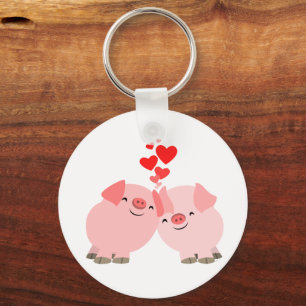 Cute Cartoon Pigs in Love Keychain