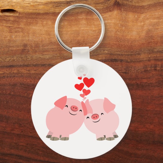 Cute Cartoon Pigs in Love Keychain (Front)