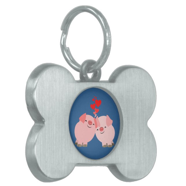 Cute Cartoon Pigs in Love Pet Tag (Front Left)