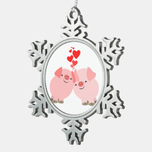 Cute Cartoon Pigs in Love Pewter Ornament