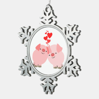 Cute Cartoon Pigs in Love Pewter Ornament