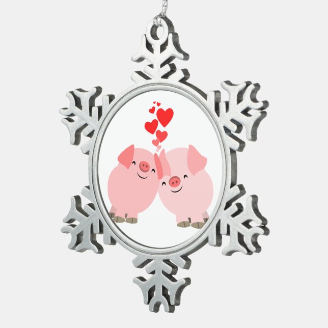 Cute Cartoon Pigs in Love Pewter Ornament (Right)