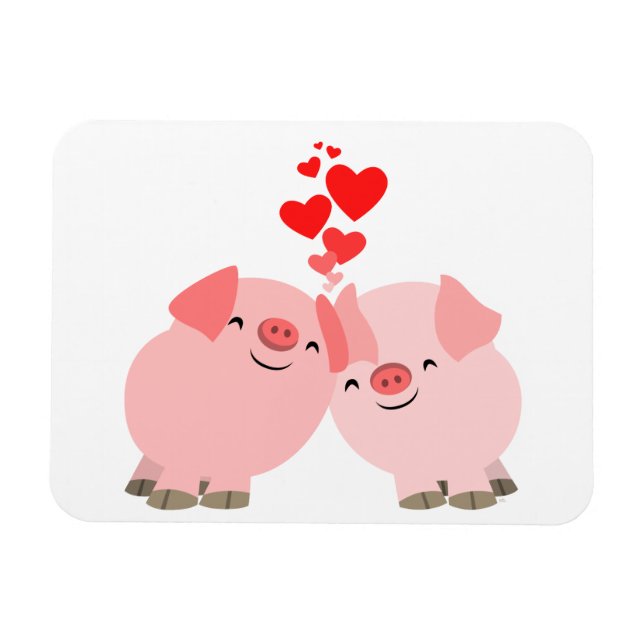 Cute Cartoon Pigs in Love Premium Magnet (Horizontal)
