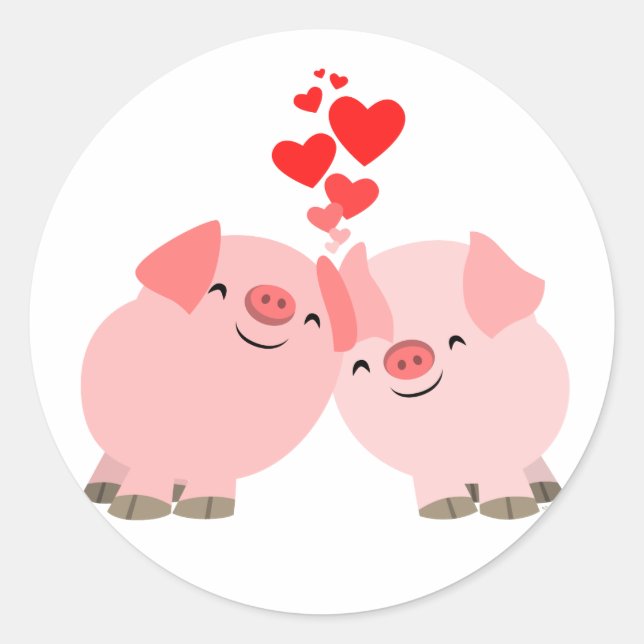 Cute Cartoon Pigs in Love Sticker (Front)