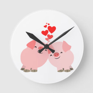 Cute Cartoon Pigs in Love Wall Clock