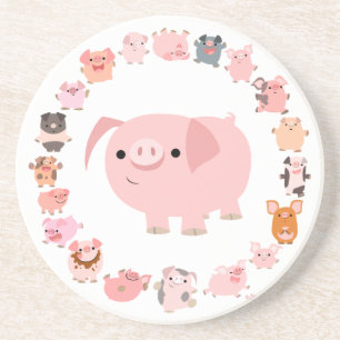 Cute Cartoon Pigs Mandala Coaster
