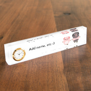 Cute Cartoon Pigs On a Walk Clock Desk Nameplate