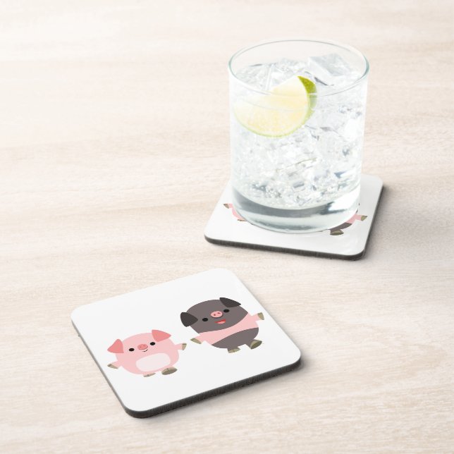 Cute Cartoon Pigs On a Walk Coasters Set (Right Side)