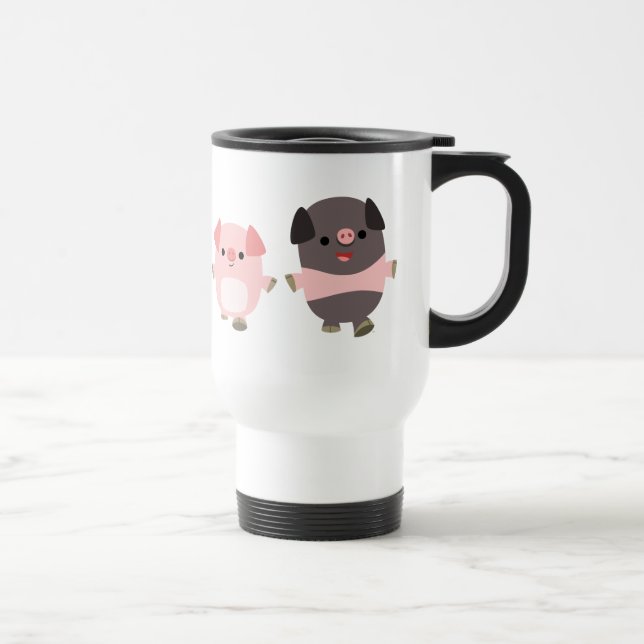 Cute Cartoon Pigs On a Walk Commuter Mug (Right)