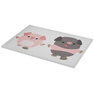 Cute Cartoon Pigs On a Walk Cutting Board