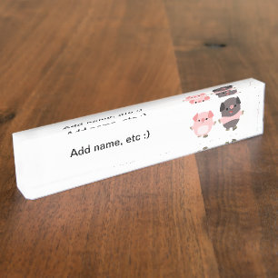 Cute Cartoon Pigs On a Walk Desk Nameplate